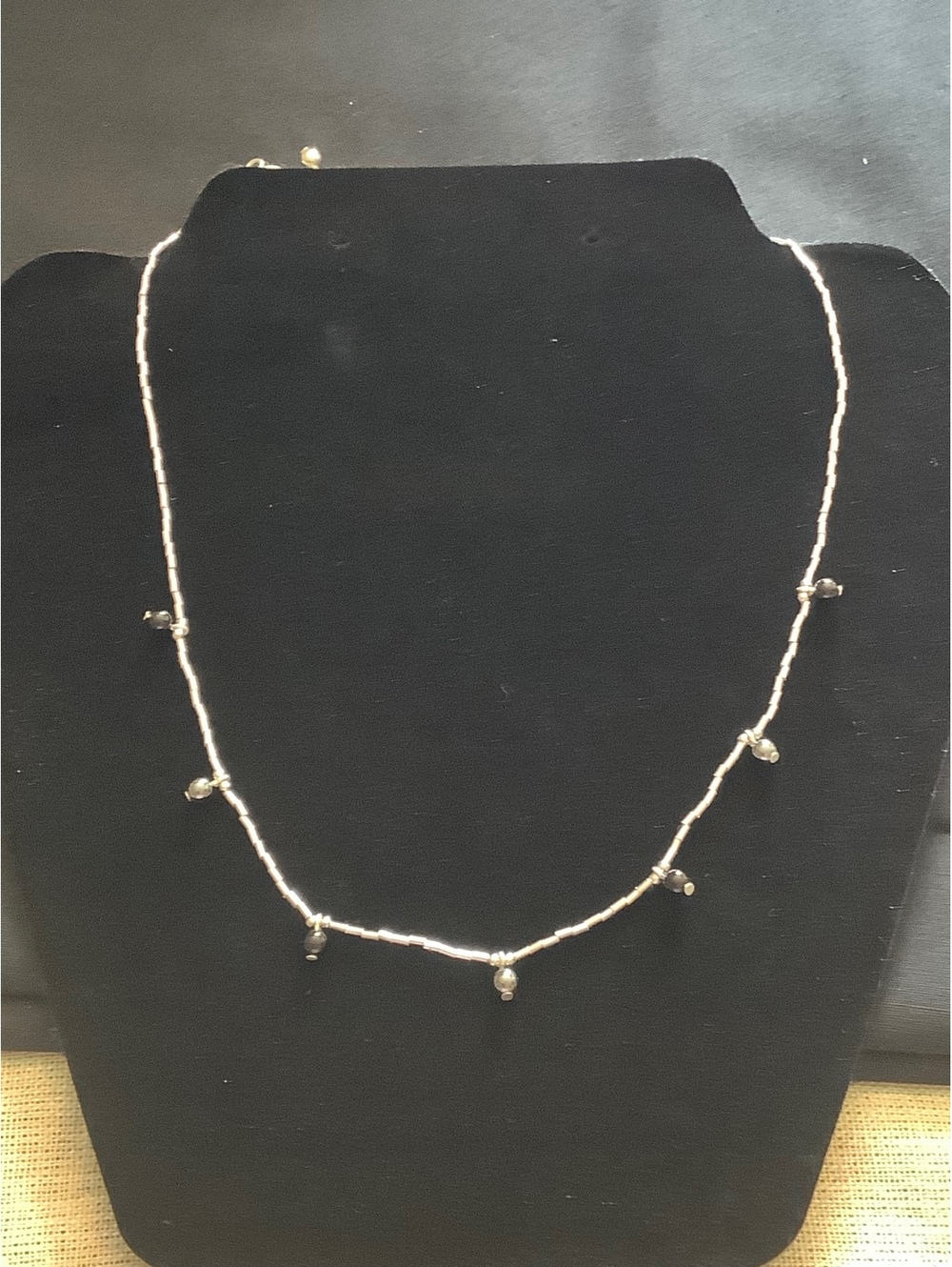 Avon Sterling Silver Genuine Onyx Hematite Drop Necklace 18” Original Box